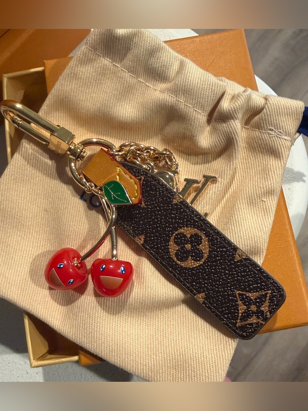Monogram & Cherry Bag Charm